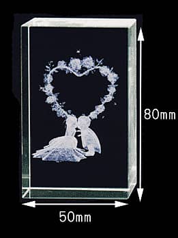 ガラスのオブジェA-6（リトルウェディング）の縦横のサイズ画像