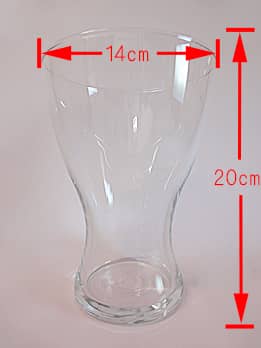 名前とメッセージを側面に彫刻できる、ゴブレット型のガラス製花器・花瓶FV-1のサイズ（口径と高さ）画像