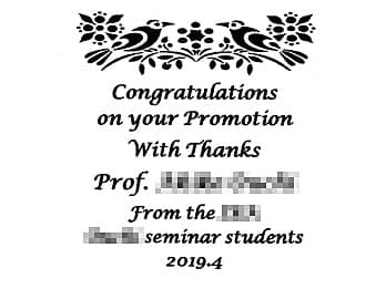 uCongratulations on your promotion. With ThanksijbZ[WjAProf. i鑊̖OjAFrom  seminar studentsi̖OjA2019.4itjvCAEgAACjp̉ԕrɒ}ẴTv